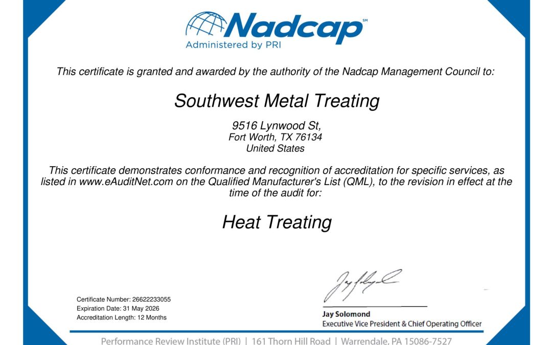 USA Commercial Heat Treater Achieves Nadcap® Accreditation